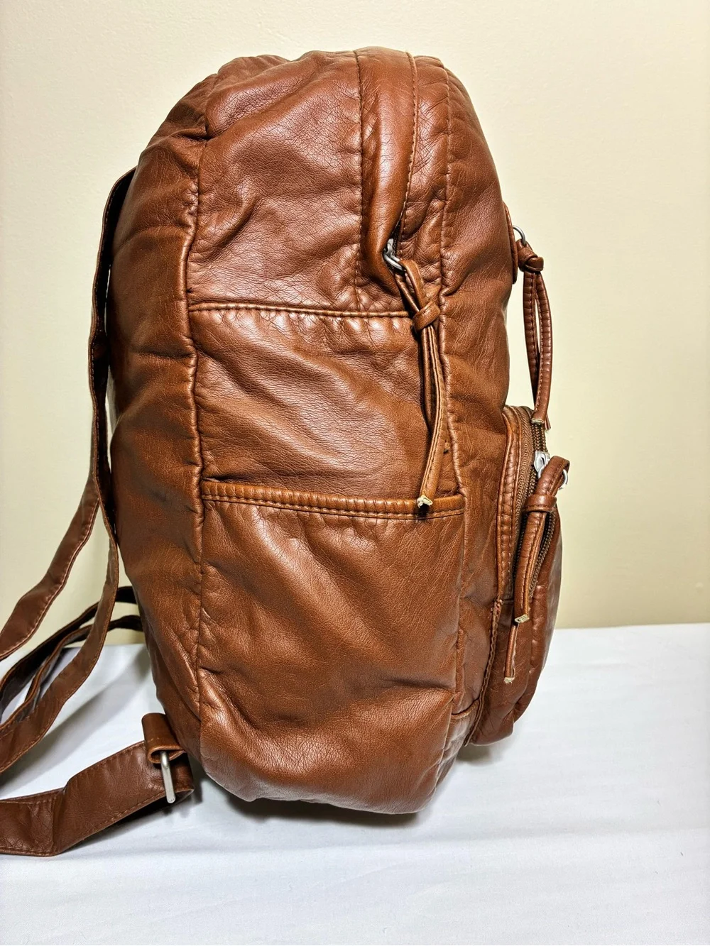 Vintage Y2K Mudd Brown Vegan Leather Fox Patch Backpack Bag Book Bag